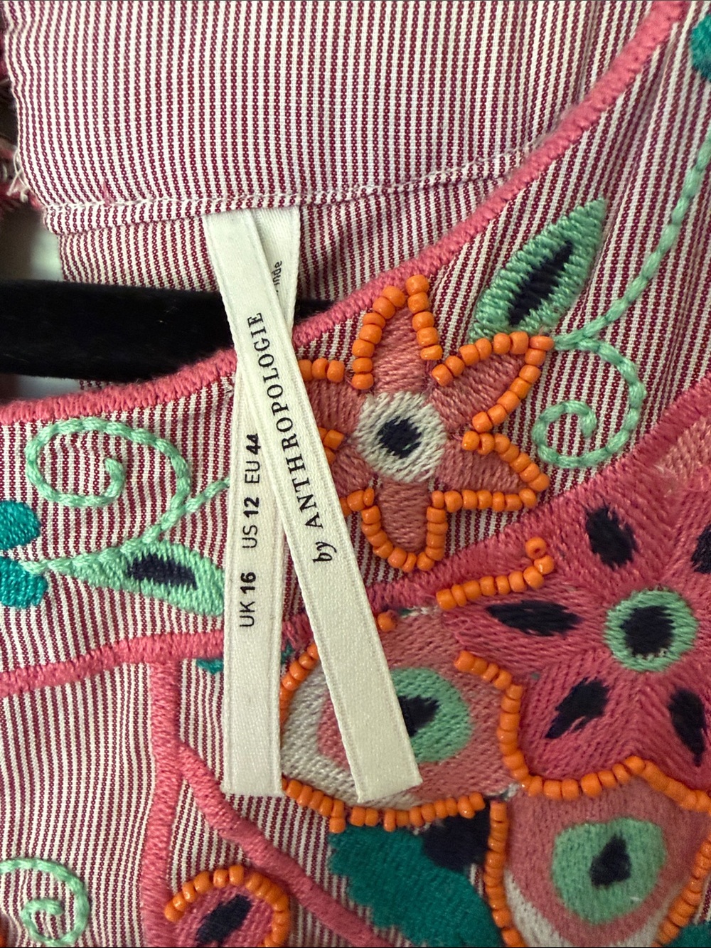 Anthropologie Pink Floral beading & Embroidered Swing Mini Dress - Picture 3 of 5
